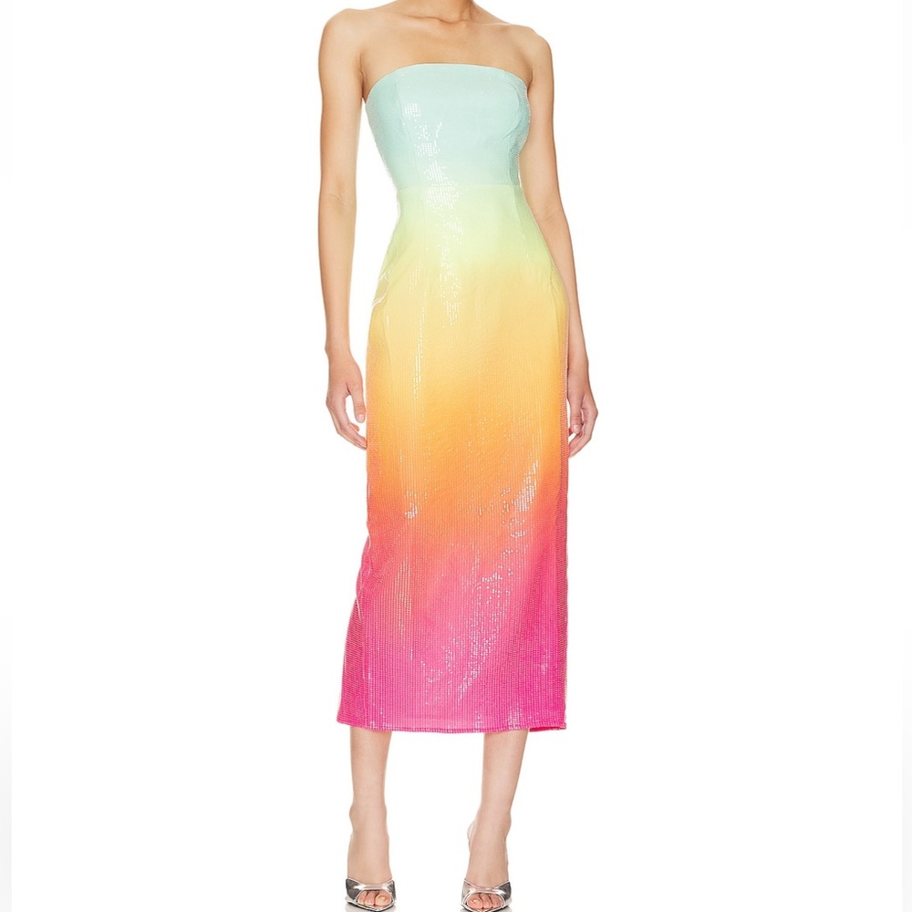 Green Strapless Sheath Midi Dress